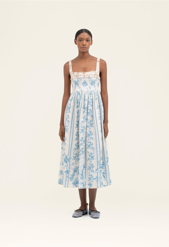 Agua by Agua Bendita Barbara Midi Dress in Ivory,Blue