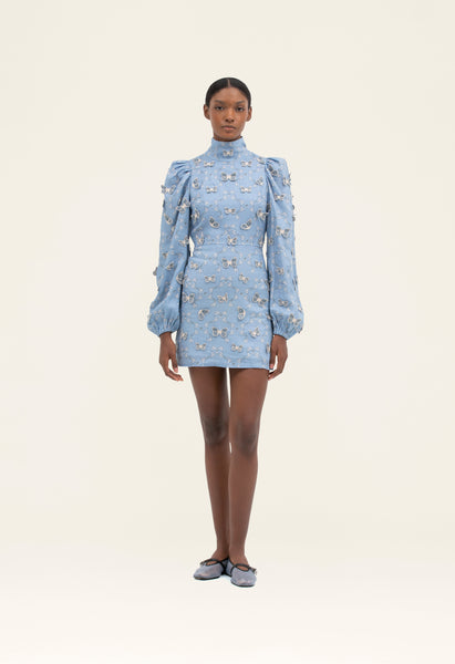 guiana embellished long sleeve mini dress in aqua Guaba Lymanopoda Mini Dress L