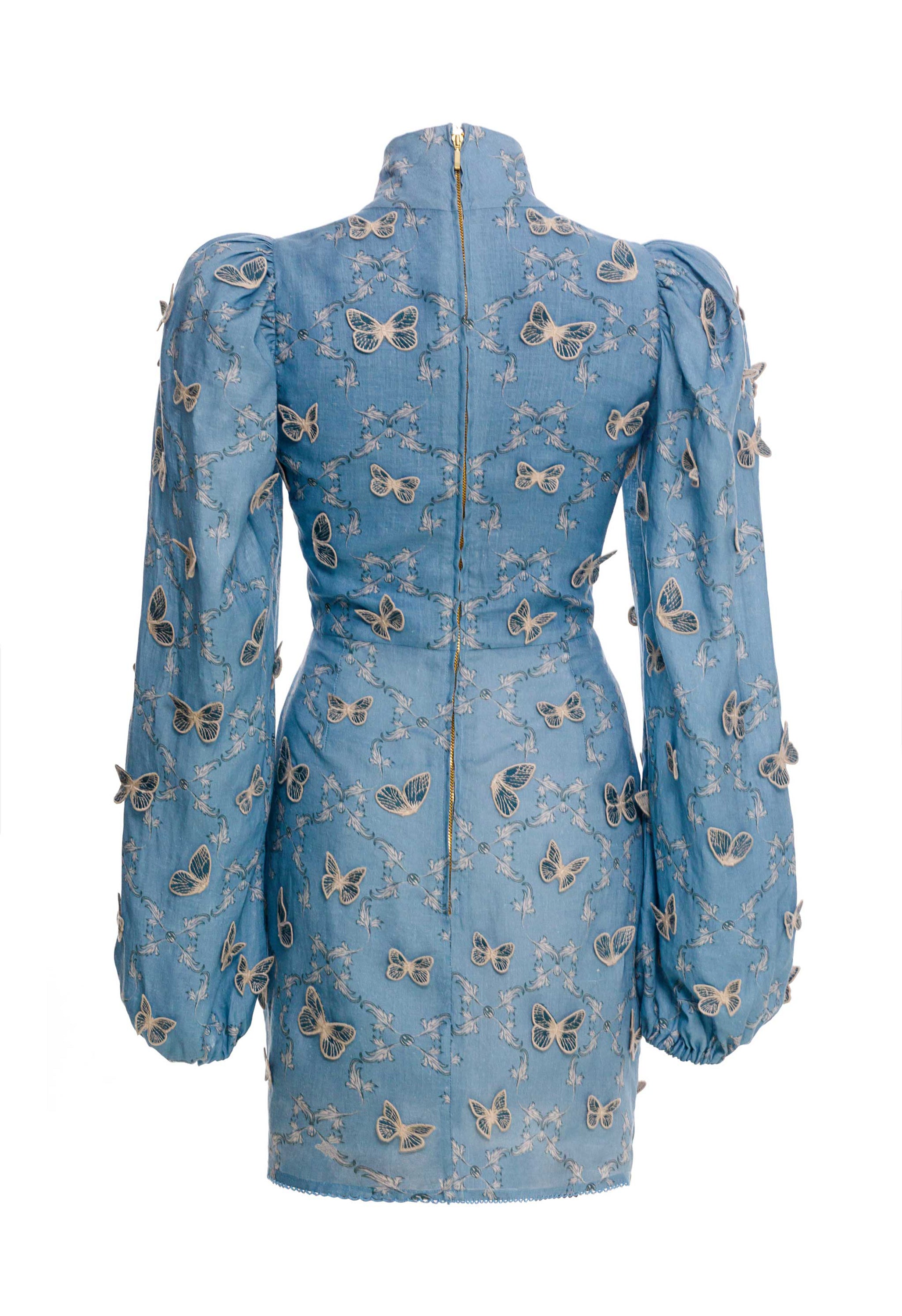 guiana embellished long sleeve mini dress in aqua GUIANA, Embellished Long Sleeve Mini Dress in