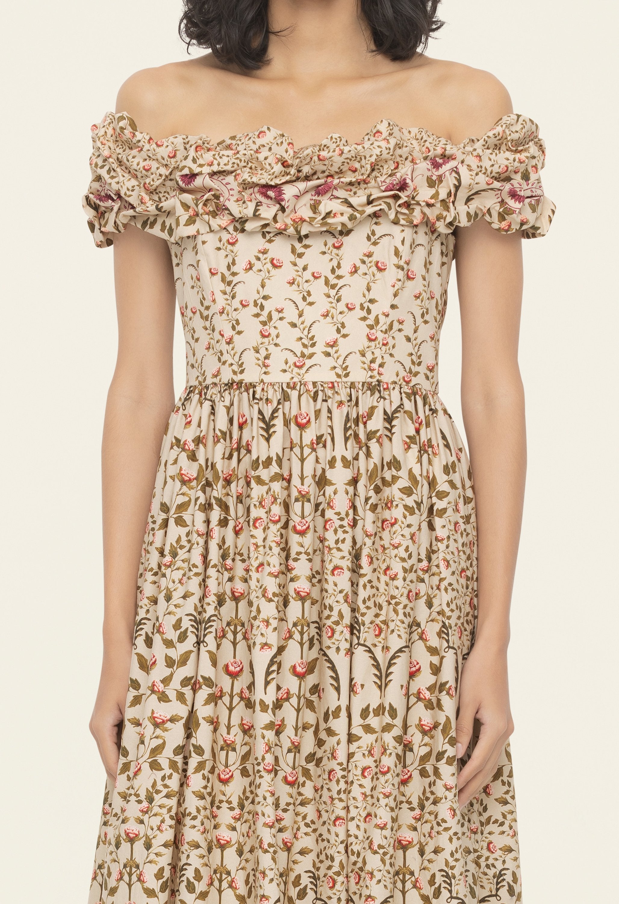 agua by agua bendita espliego maxi dress Espliego Bisutera ruffled floral-print linen and silk-blend satin maxi dress - ivory