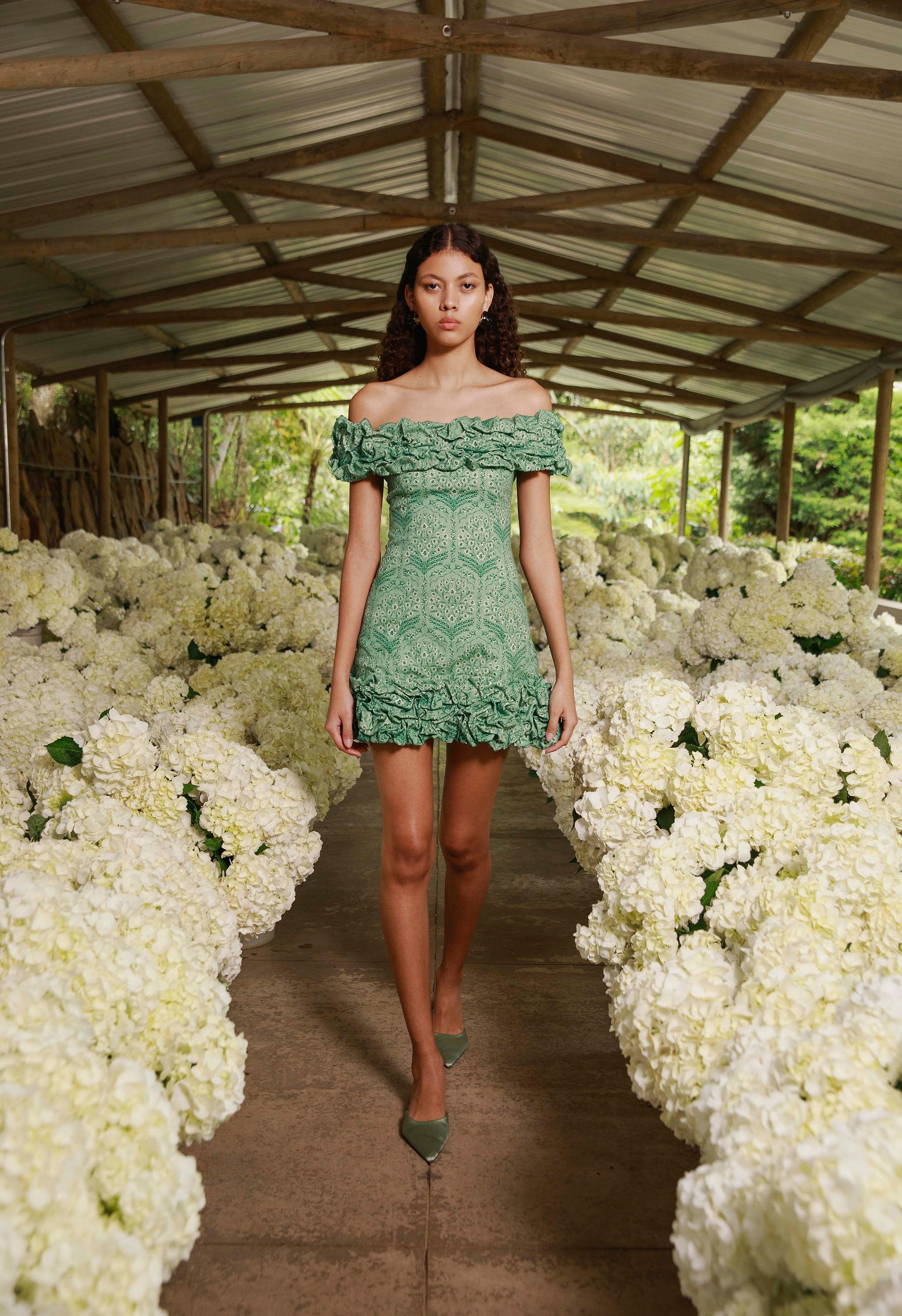 agua bendita dress green Agua by Agua Bendita Lima Esmeralda Dress | Floral/Green | Size XL