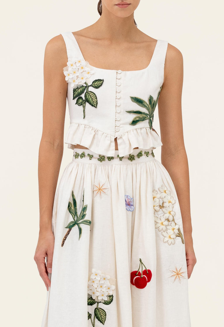 ☆AGUA by AGUA BENDITA☆ リネン刺繍マキシスカート・Tangelo♪ AGUA BY AGUA BENDITA Tangelo gathered embroidered linen maxi