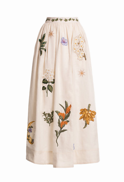 ☆AGUA by AGUA BENDITA☆ リネン刺繍マキシスカート・Tangelo♪ Wild Tangelo Embroidered Applique Maxi Skirt | AGUA BY AGUA
