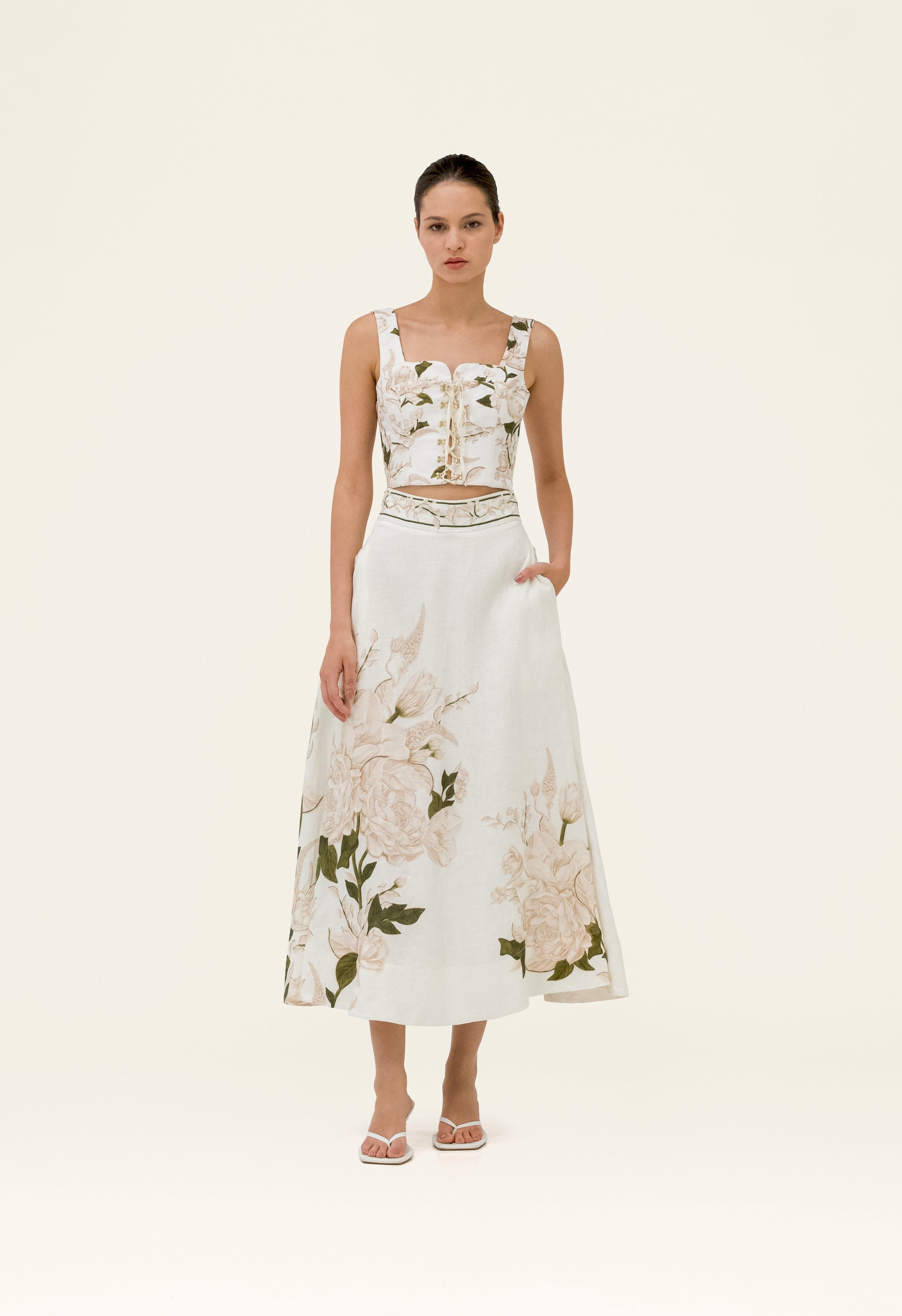 スカート DIOR 24FW Aquamarina Sauvage Skirt 441J99A3877 0864 Mid-Length Flared Skirt Cotton Muslin with Multicolor Dior