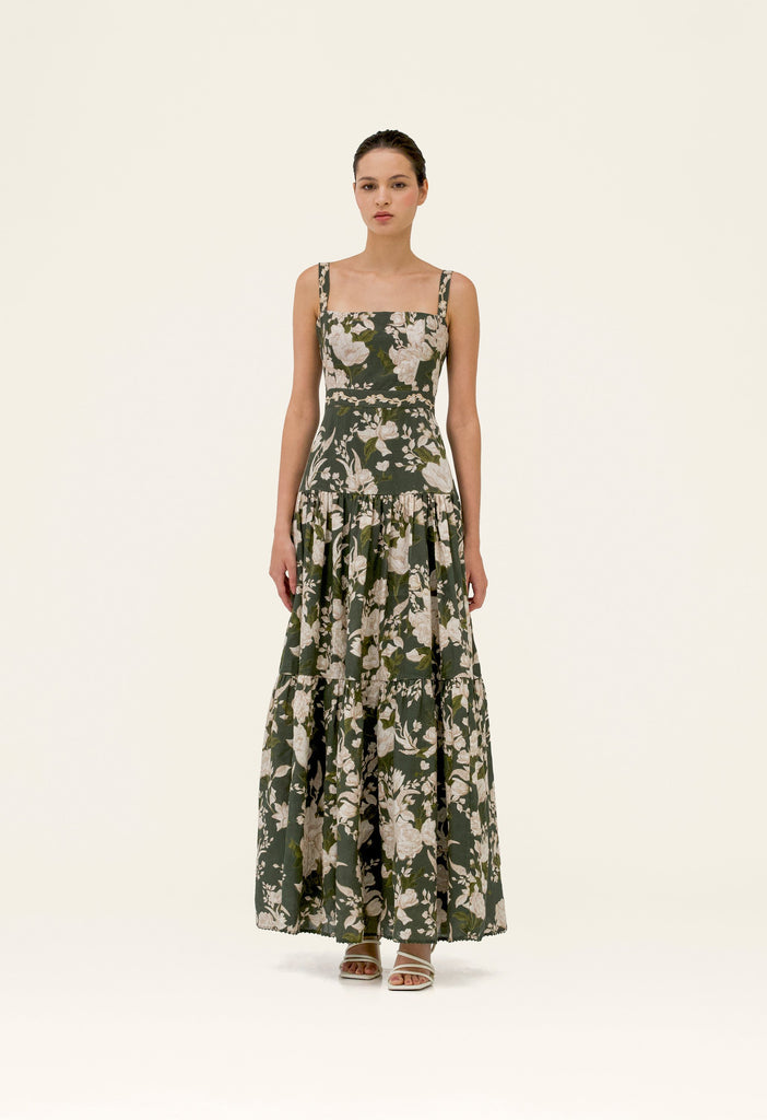 agua by agua bendita lima tiered linen maxi dress Lima Gardenia Maxi Dress L