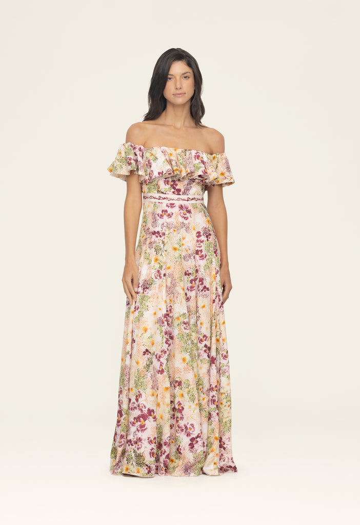 Oro Florecer Hand-Embroidered Maxi Dress