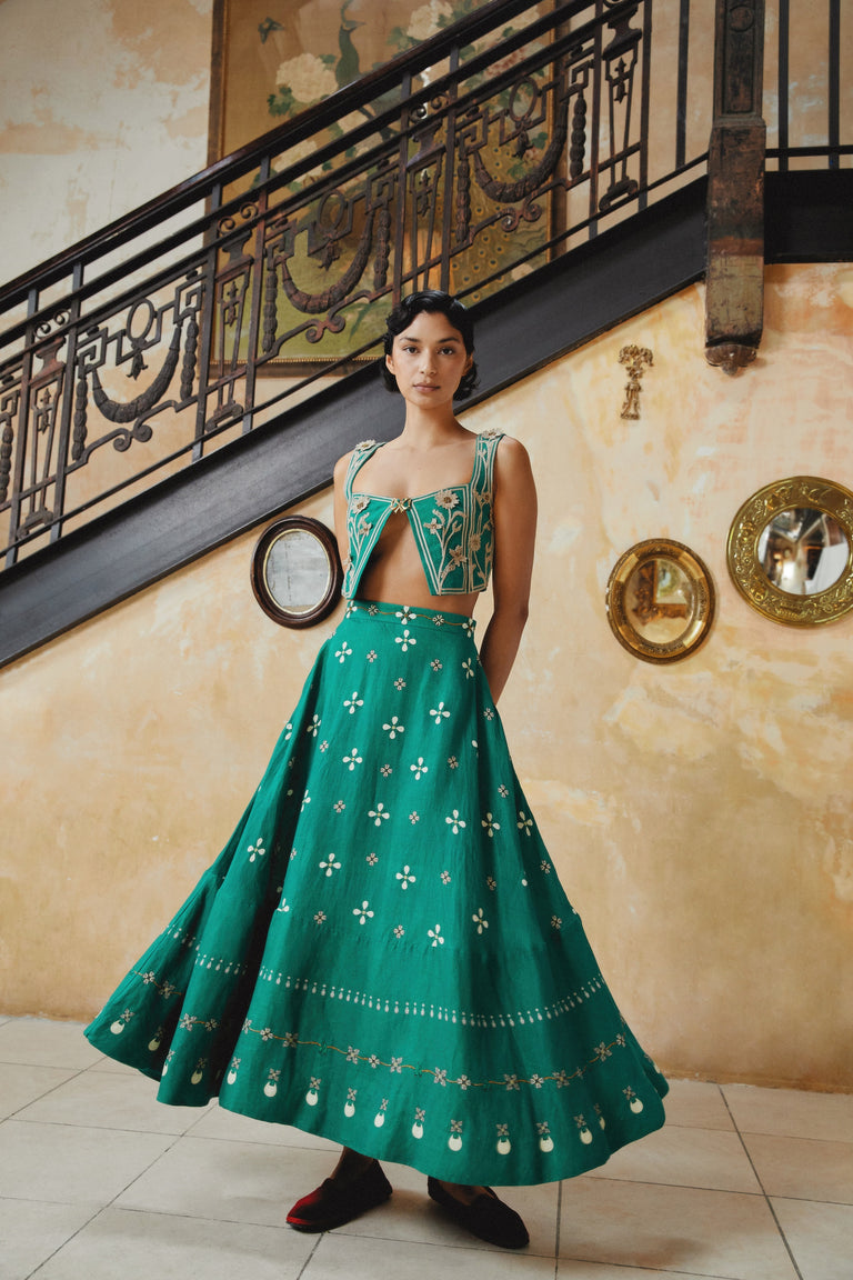 Bel-Mar-Esmeralada-hand-Embroidered-Maxi-Skirt-14051 - 2