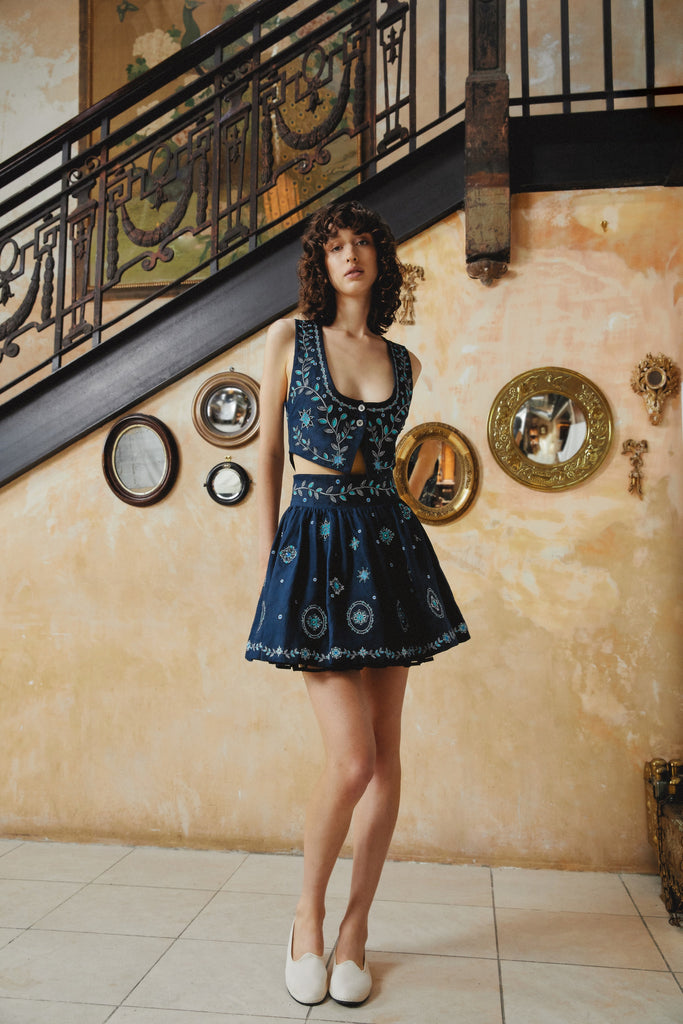 Nori Relicario Embroidered Mini Skirt | Agua by Agua Bendita